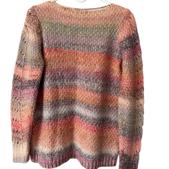 Elsamanda Sweater Peach Striped Pullover Size Large Alpaca Wool Mohair Italy - Picture 2 of 9